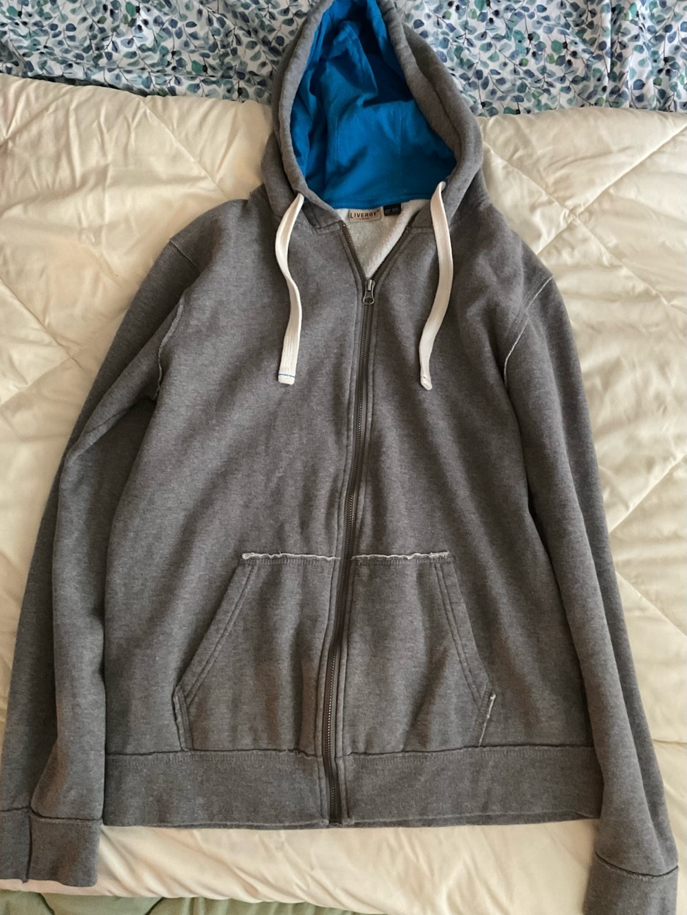Men's Zip-Up Hoodie Sweatshirt - Gray with Blue Lining